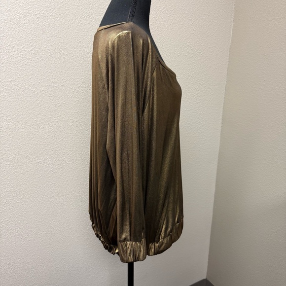 Rachel Roy Gold Metallic Blouse Large Dolman Sleeve Glam Top - Picture 5 of 8